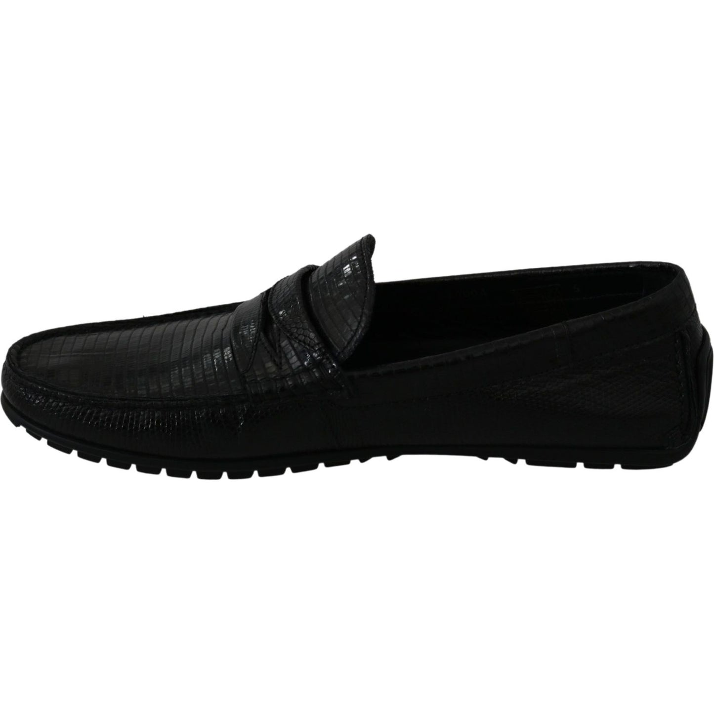 Dolce & Gabbana Black Lizard Leather Flat Loafers Shoes MV2675-39