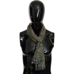 GF Ferre Green Wool Viscose Foulard Patterned Branded Scarf MS1653