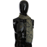 GF Ferre Green Wool Viscose Foulard Patterned Branded Scarf MS1653