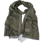 GF Ferre Green Wool Viscose Foulard Patterned Branded Scarf MS1653