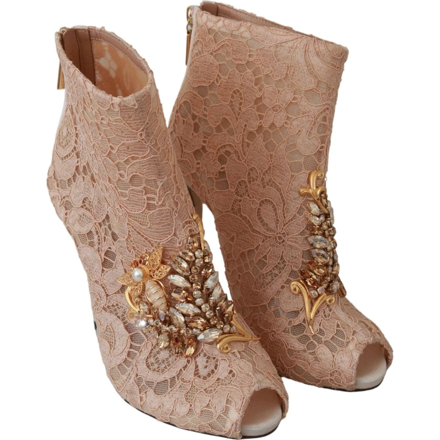 Dolce & Gabbana Pink Crystal Lace Booties Stilettos Shoes LA6493-36