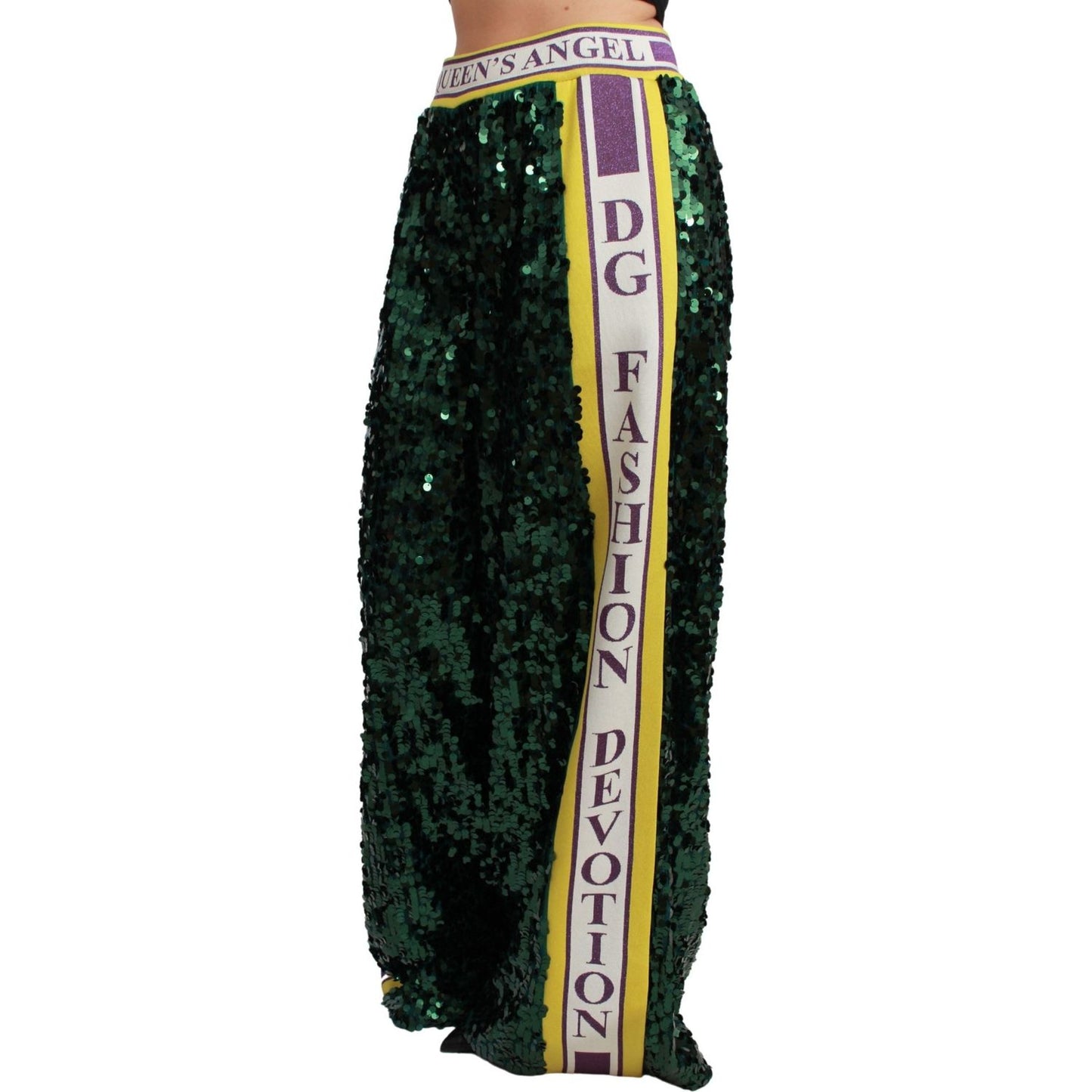 Dolce & Gabbana Green Sequin Trousers Queens Angel Pants PAN71051-36