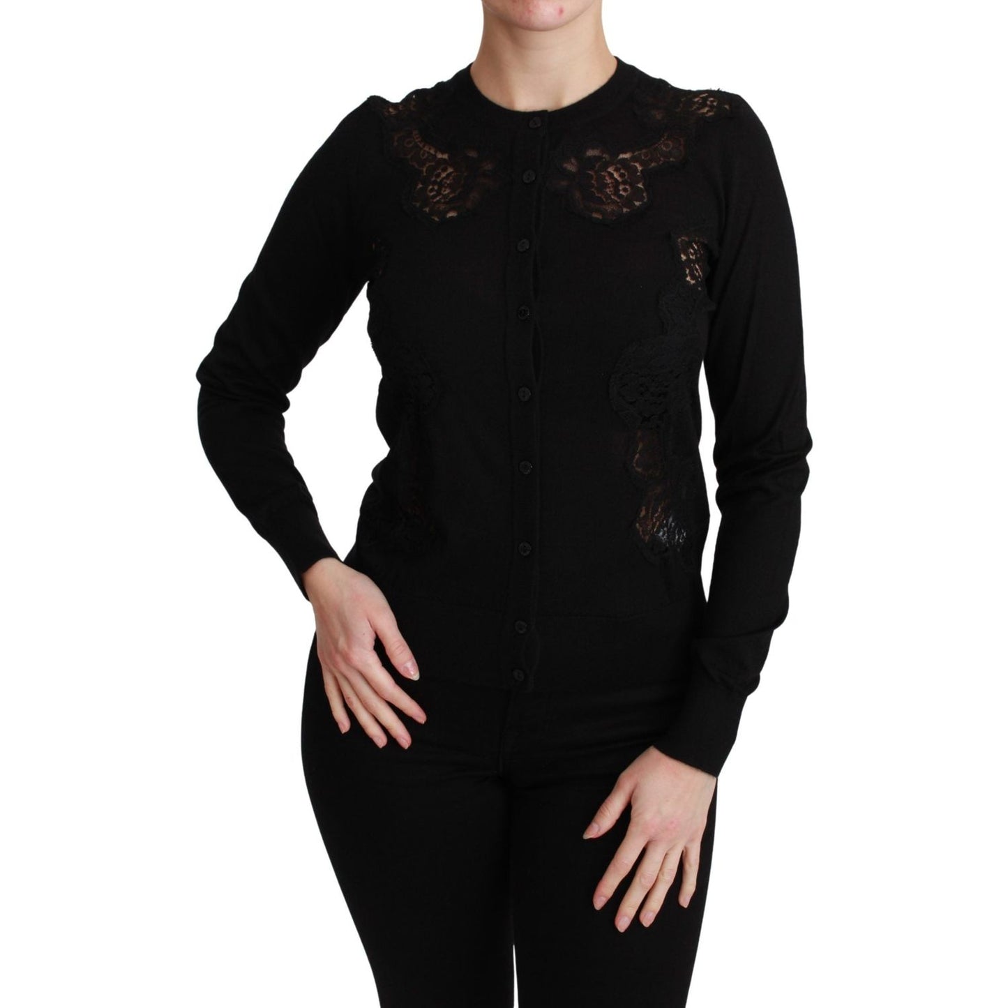 Dolce & Gabbana Black Cashmere Lace Cardigan Sweater TSH4590-36