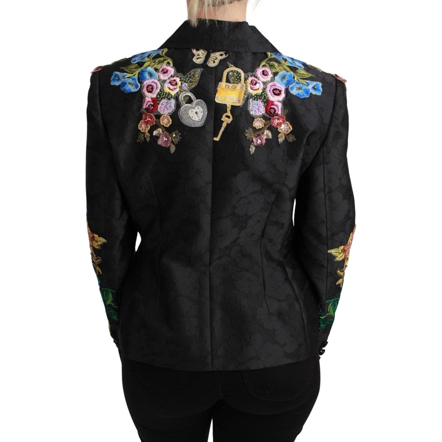 Dolce & Gabbana Black Brocade Crystal Blazer Jacket JKT2628-46
