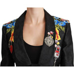 Dolce & Gabbana Black Brocade Crystal Blazer Jacket JKT2628-46