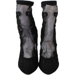 Dolce & Gabbana Black Roses Stilettos Booties Socks Shoes LA6147-39