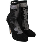 Dolce & Gabbana Black Roses Stilettos Booties Socks Shoes LA6147-39