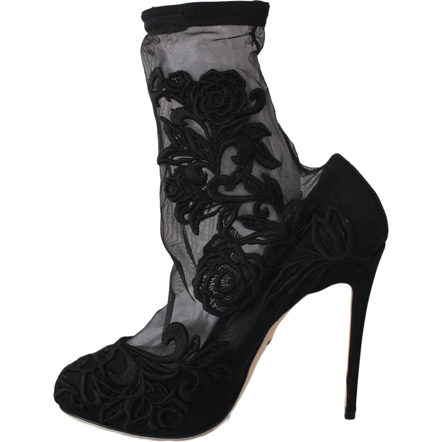 Dolce & Gabbana Black Roses Stilettos Booties Socks Shoes LA6147-39