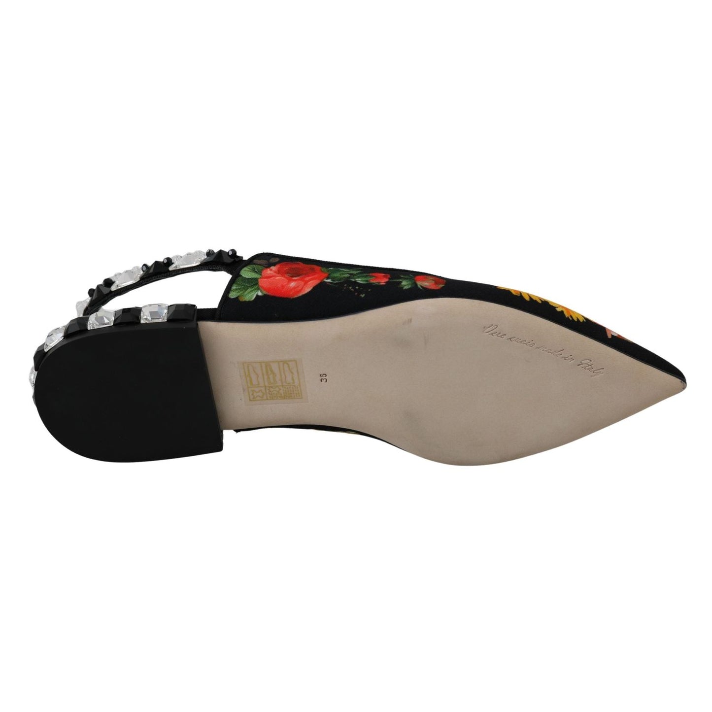 Dolce & Gabbana Black Floral Crystal Slingbacks Flats Shoes LA6572-36