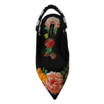 Dolce & Gabbana Black Floral Crystal Slingbacks Flats Shoes LA6572-36