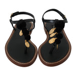 Dolce & Gabbana Black Leather Coins Flip Flops Sandals Shoes LA6577-35