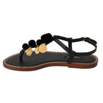 Dolce & Gabbana Black Leather Coins Flip Flops Sandals Shoes LA6577-35