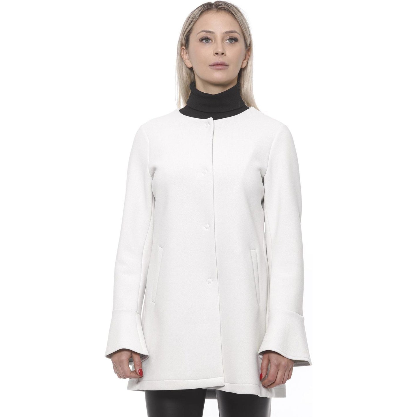 19V69 Italia Elegant White Neoprene Woman Coat VI20BB0018_GhiaccioIce-77264-FBB-70