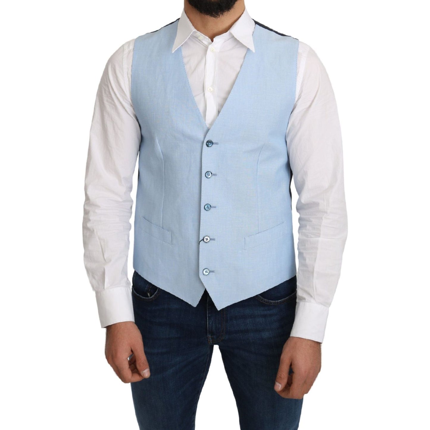Dolce & Gabbana Blue Viscose Stretch Formal Coat Vest TSH5045-48