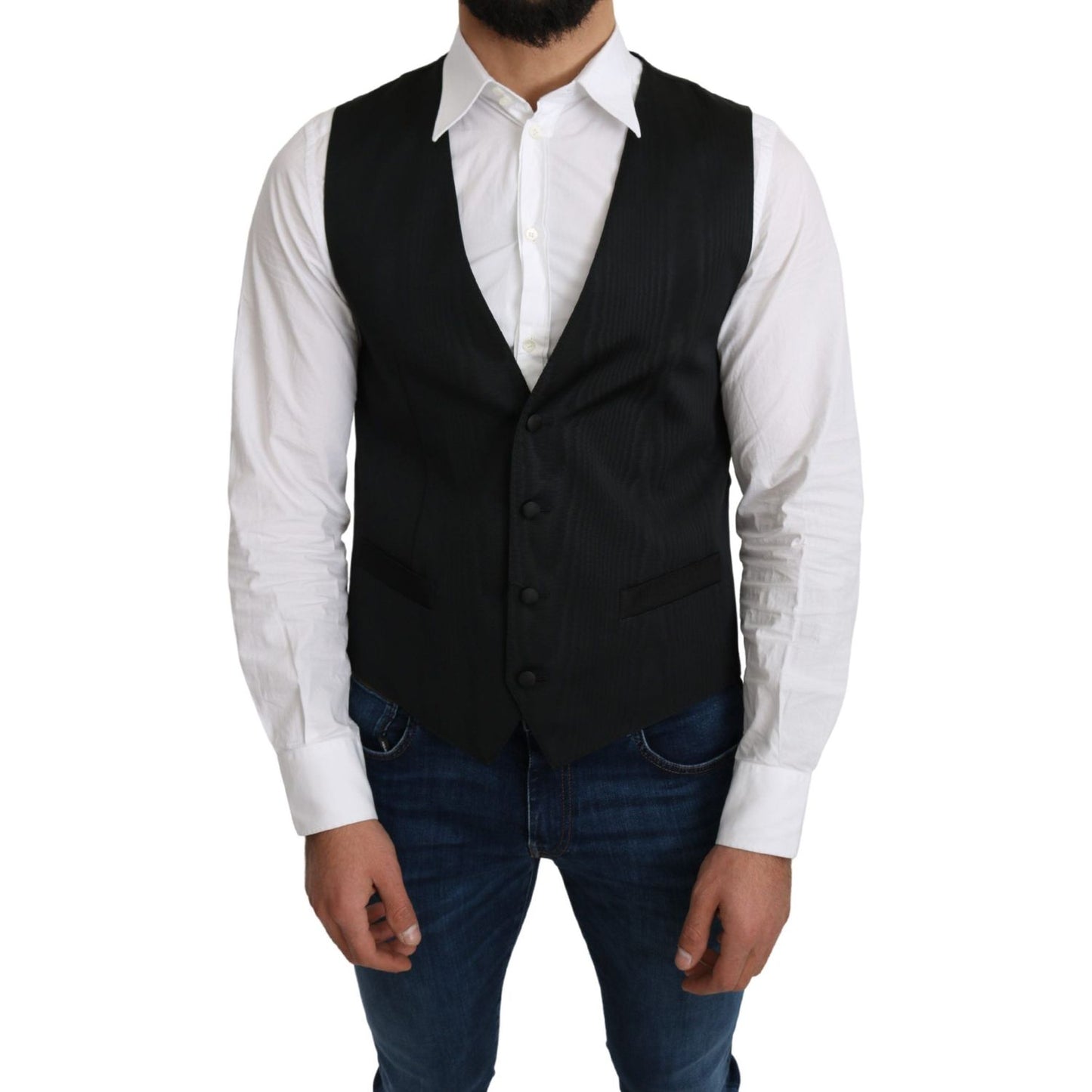 Dolce & Gabbana Gray 100% Silk Formal Coat Vest TSH5051-46
