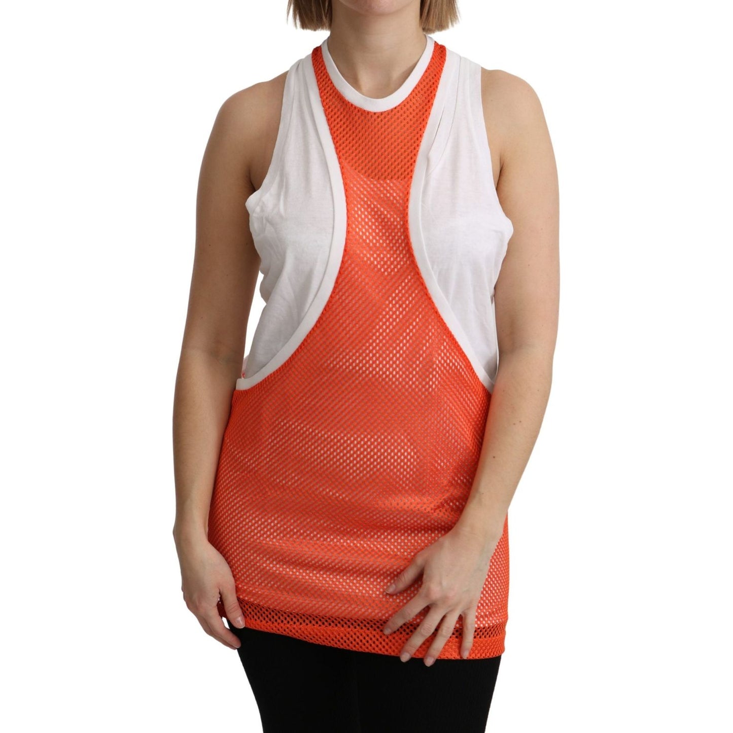 Dsquared² Orange White Crewneck Sleeveless Tank T-shirt Dress Top