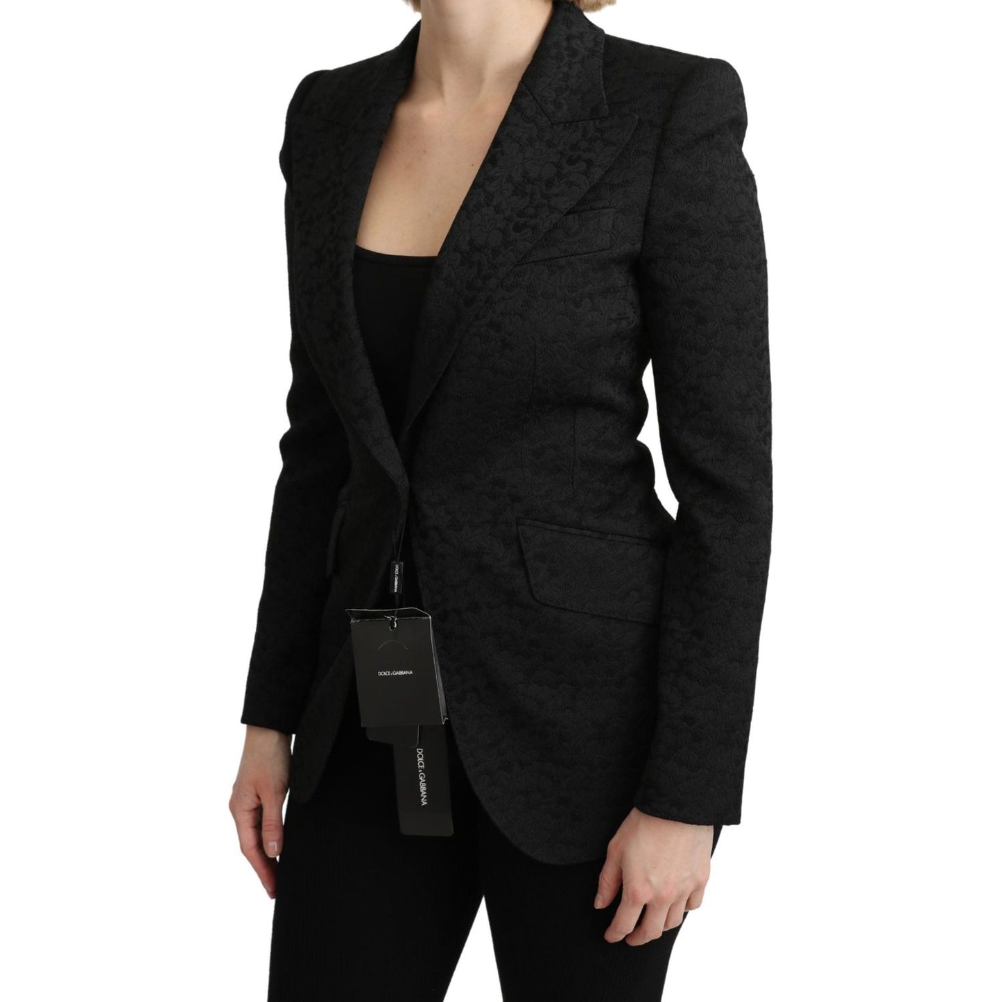 Dolce & Gabbana Black Brocade Single Breasted Blazer Jacket KOS1794-36