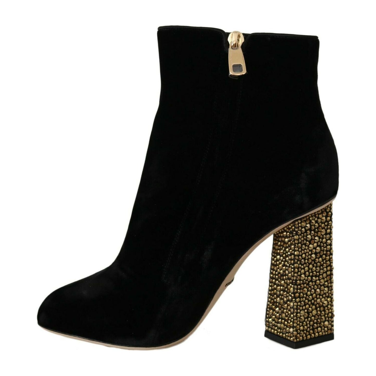 Dolce & Gabbana Black Velvet Crystal Square Heels Shoes LA5750-40