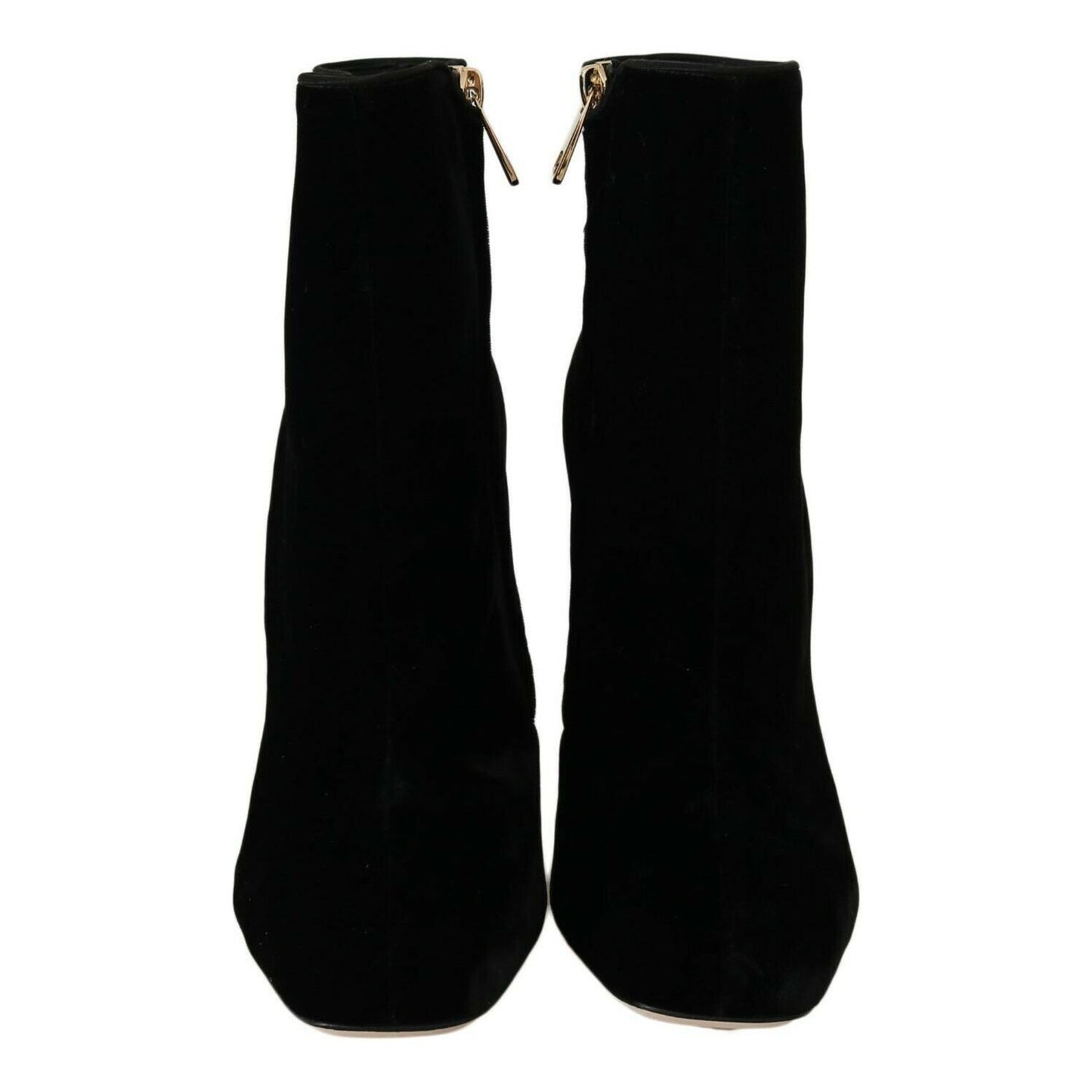 Dolce & Gabbana Black Velvet Crystal Square Heels Shoes LA5750-40