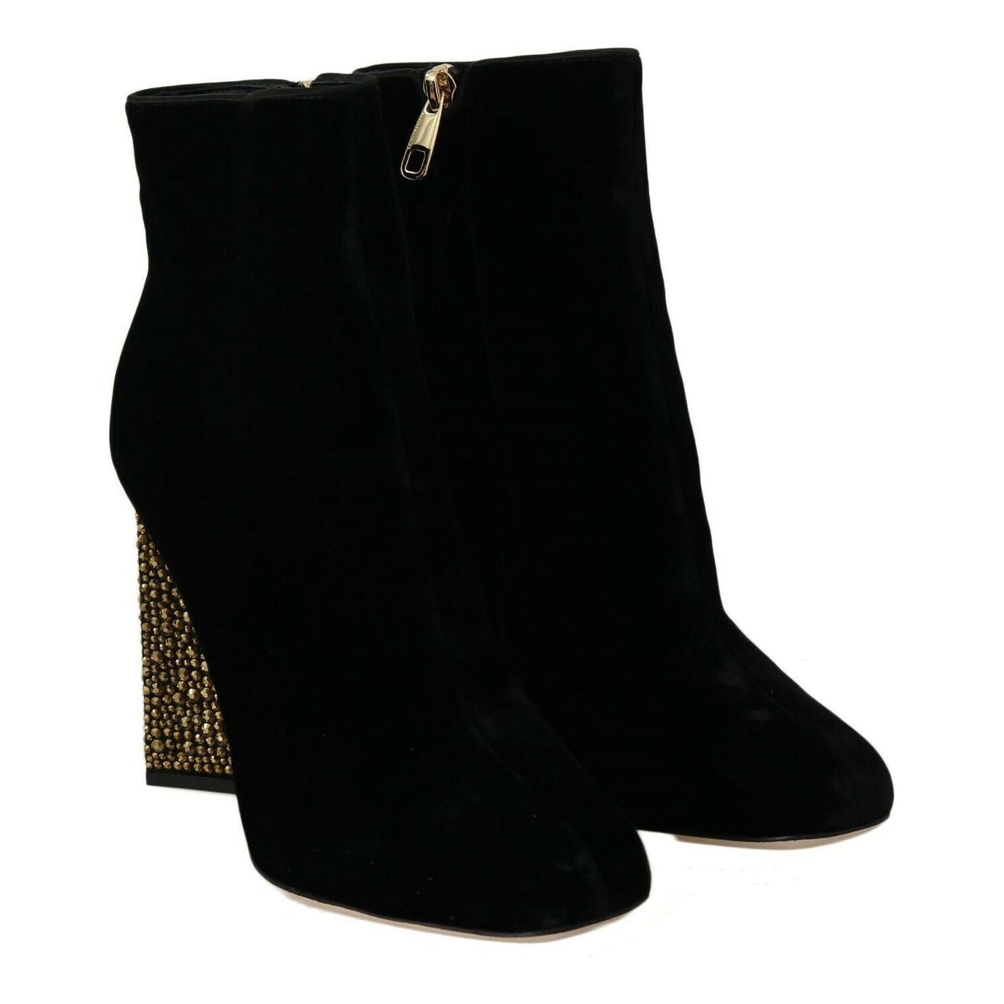 Dolce & Gabbana Black Velvet Crystal Square Heels Shoes LA5750-40