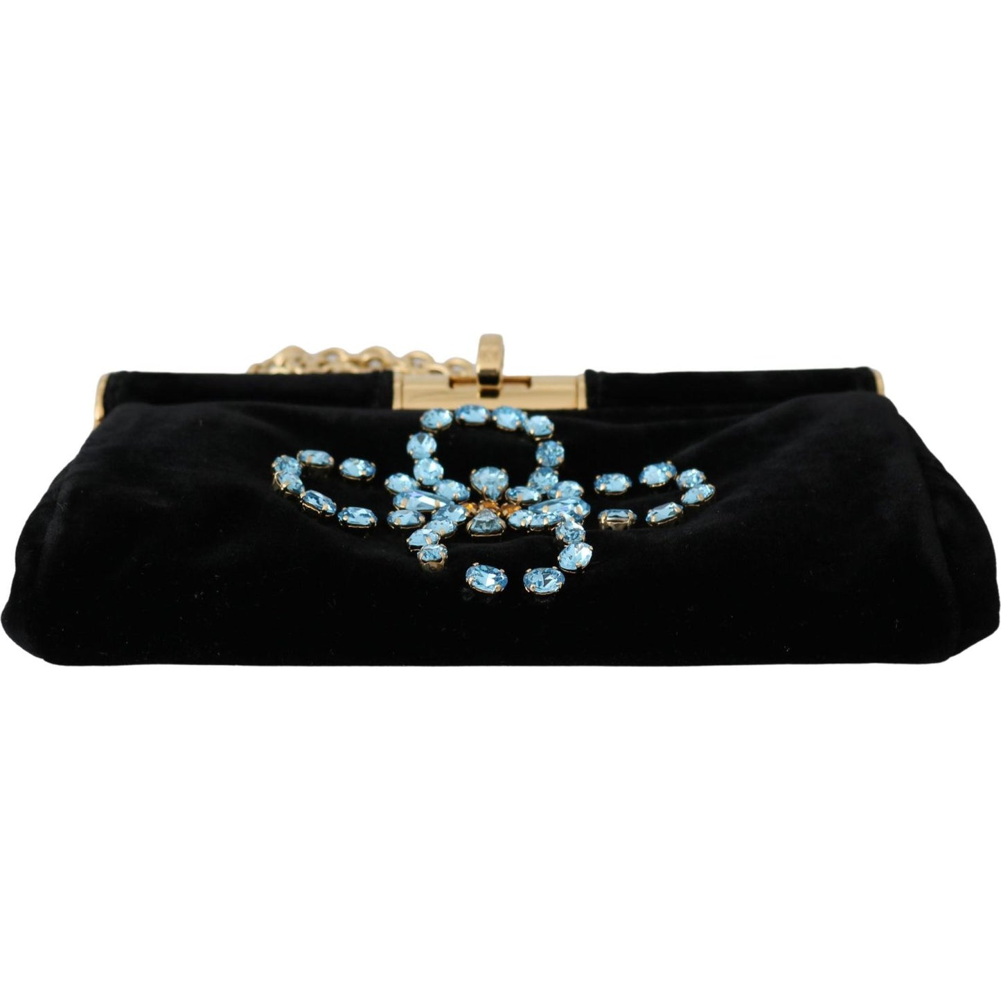 Dolce & Gabbana Black Velvet Crystal Studs Women Crossbody Sling Borse Bag VAS9621