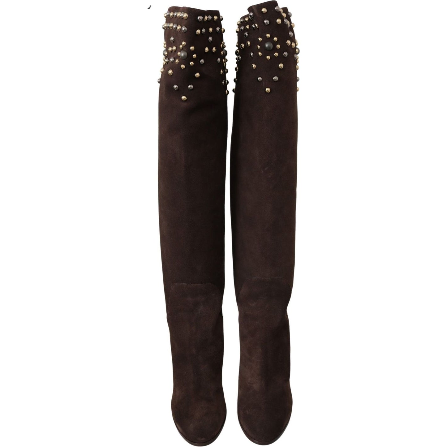 Dolce & Gabbana Brown Suede Studded Knee High Shoes Boots LA7086-39