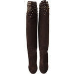 Dolce & Gabbana Brown Suede Studded Knee High Shoes Boots LA7086-39