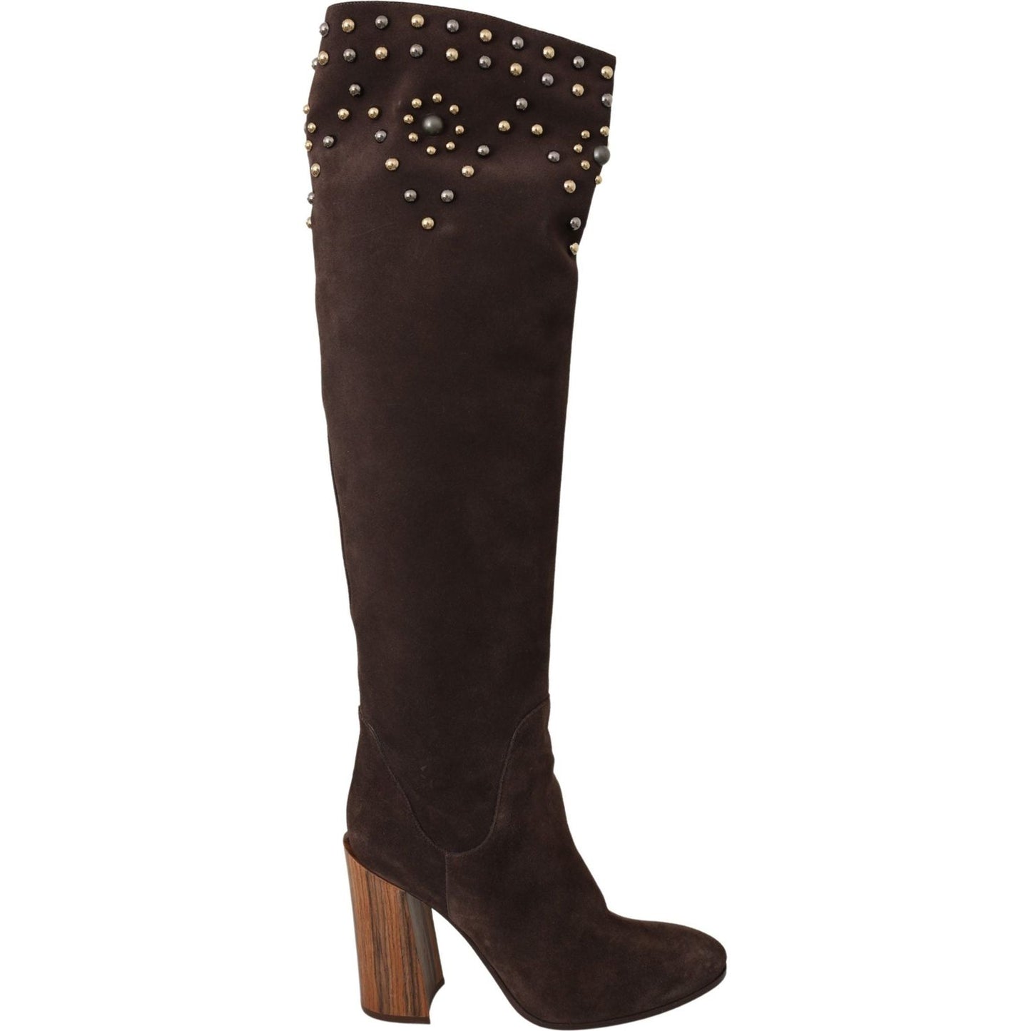 Dolce & Gabbana Brown Suede Studded Knee High Shoes Boots LA7086-39