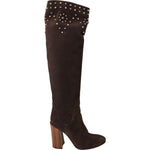 Dolce & Gabbana Brown Suede Studded Knee High Shoes Boots LA7086-39