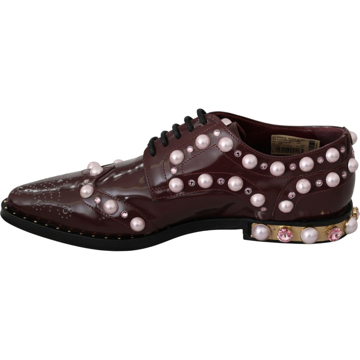 Dolce & Gabbana Bordeaux Leather Crystal Pearls Formal Shoes LA6911-39