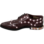 Dolce & Gabbana Bordeaux Leather Crystal Pearls Formal Shoes LA6911-39
