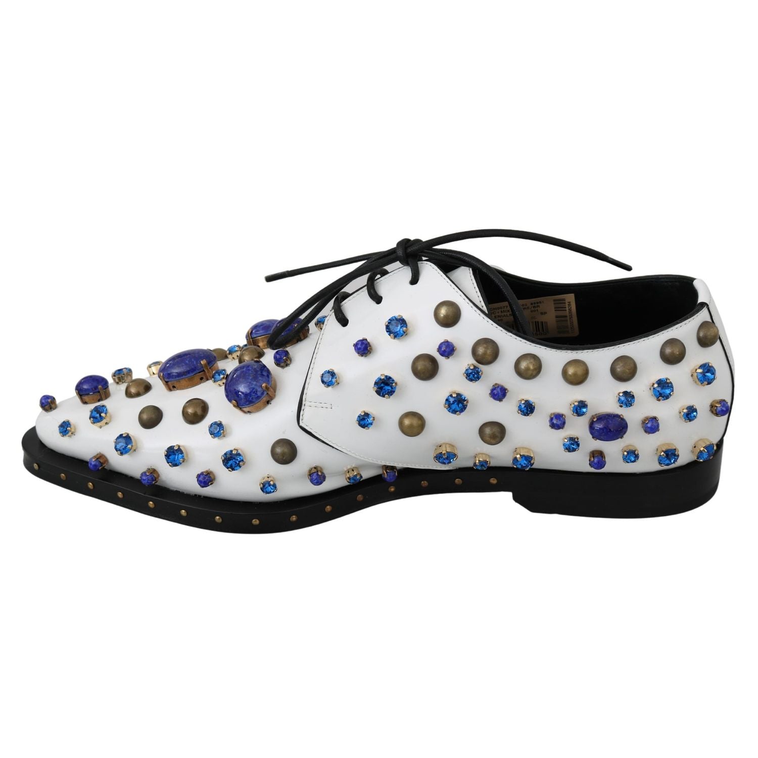 Dolce & Gabbana White Leather Crystals Dress Broque Shoes