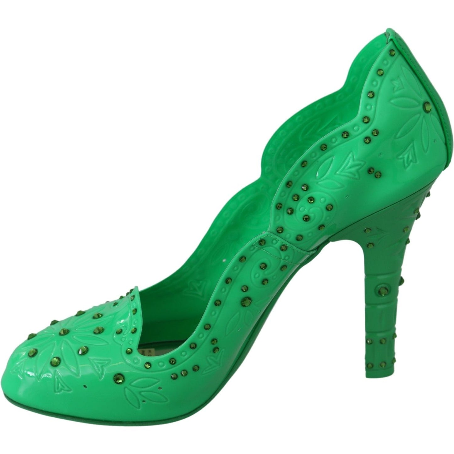 Dolce & Gabbana Green Crystal Floral CINDERELLA Heels Shoes LA7276-39