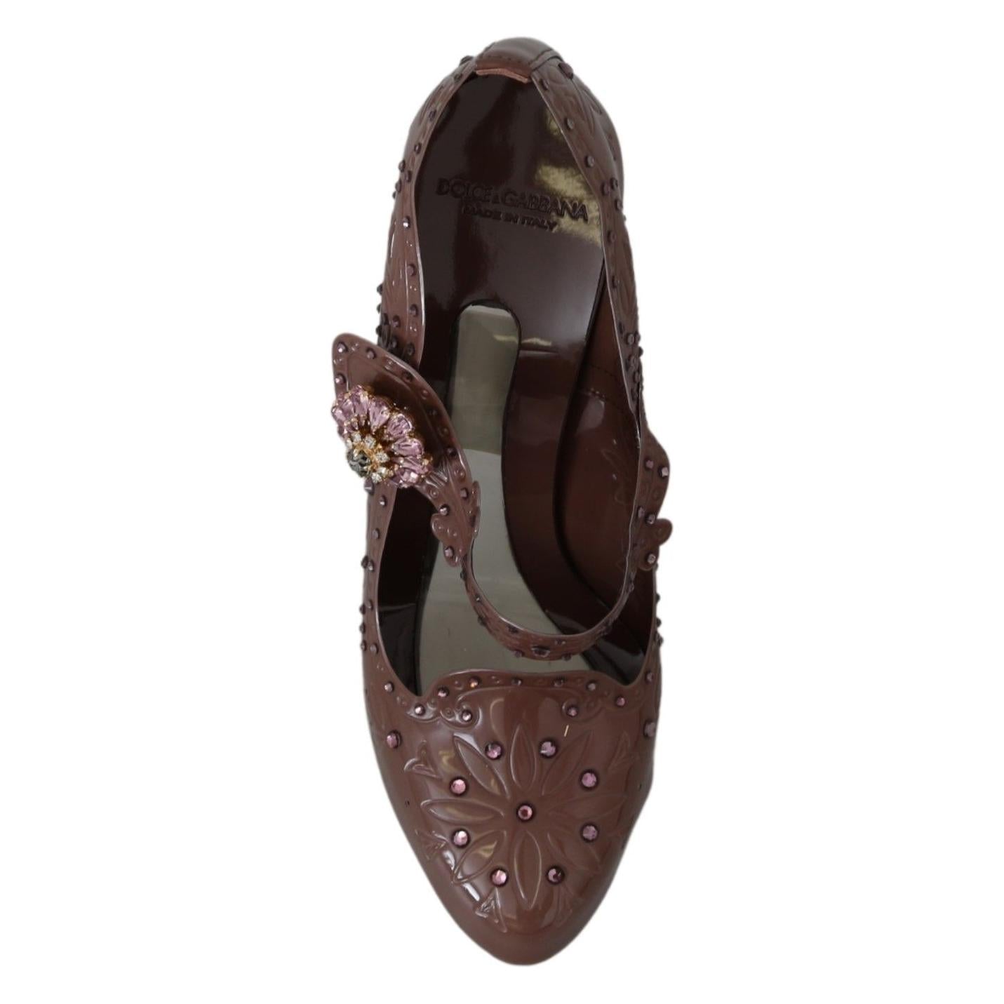 Dolce & Gabbana Brown Floral Crystal CINDERELLA Heels Shoes LA7288-40