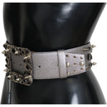 Dolce & Gabbana Silver Leather Crystal Stud Logo Buckle Belt BEL60886-70