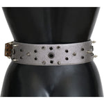 Dolce & Gabbana Silver Leather Crystal Stud Logo Buckle Belt BEL60886-70