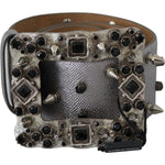 Dolce & Gabbana Silver Leather Crystal Stud Logo Buckle Belt BEL60886-70