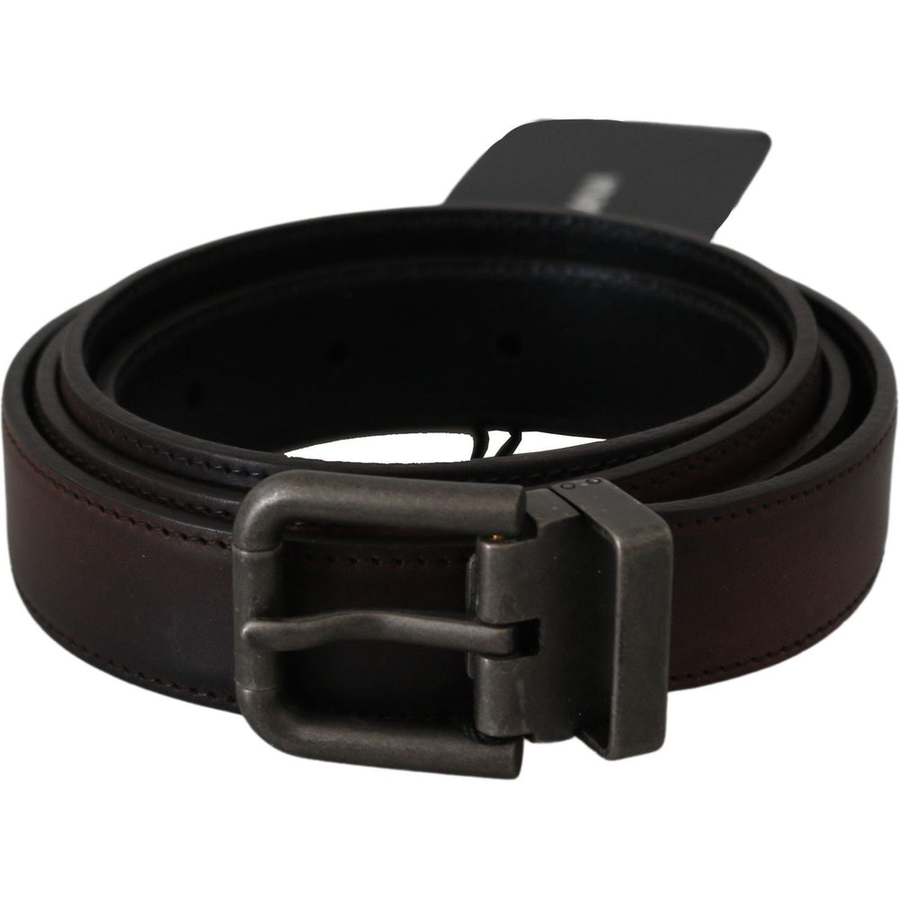 Dolce & Gabbana Solid Brown Leather Gray Buckle Belt BEL60887-115