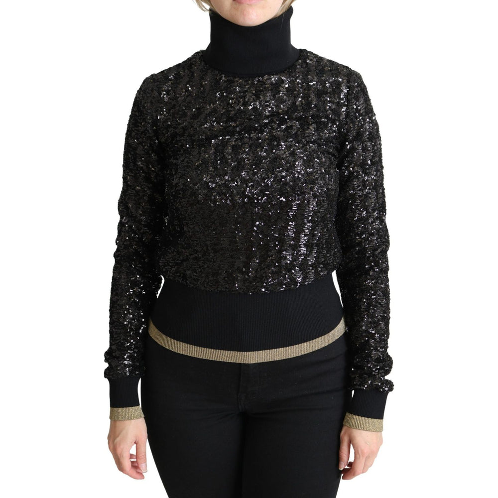 Dolce & Gabbana Black Sequined Knitted Turtle Neck Sweater TSH5350-38