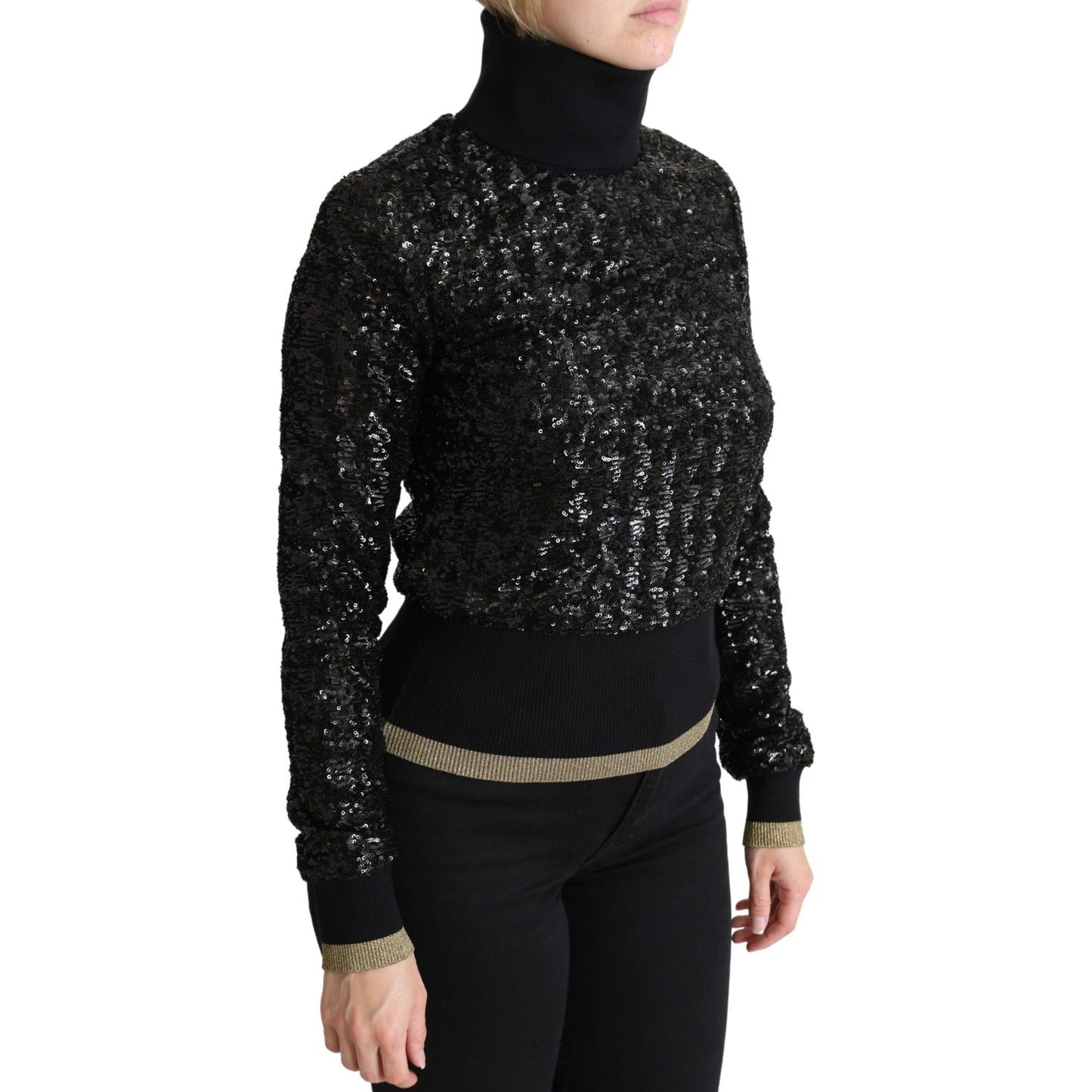 Dolce & Gabbana Black Sequined Knitted Turtle Neck Sweater