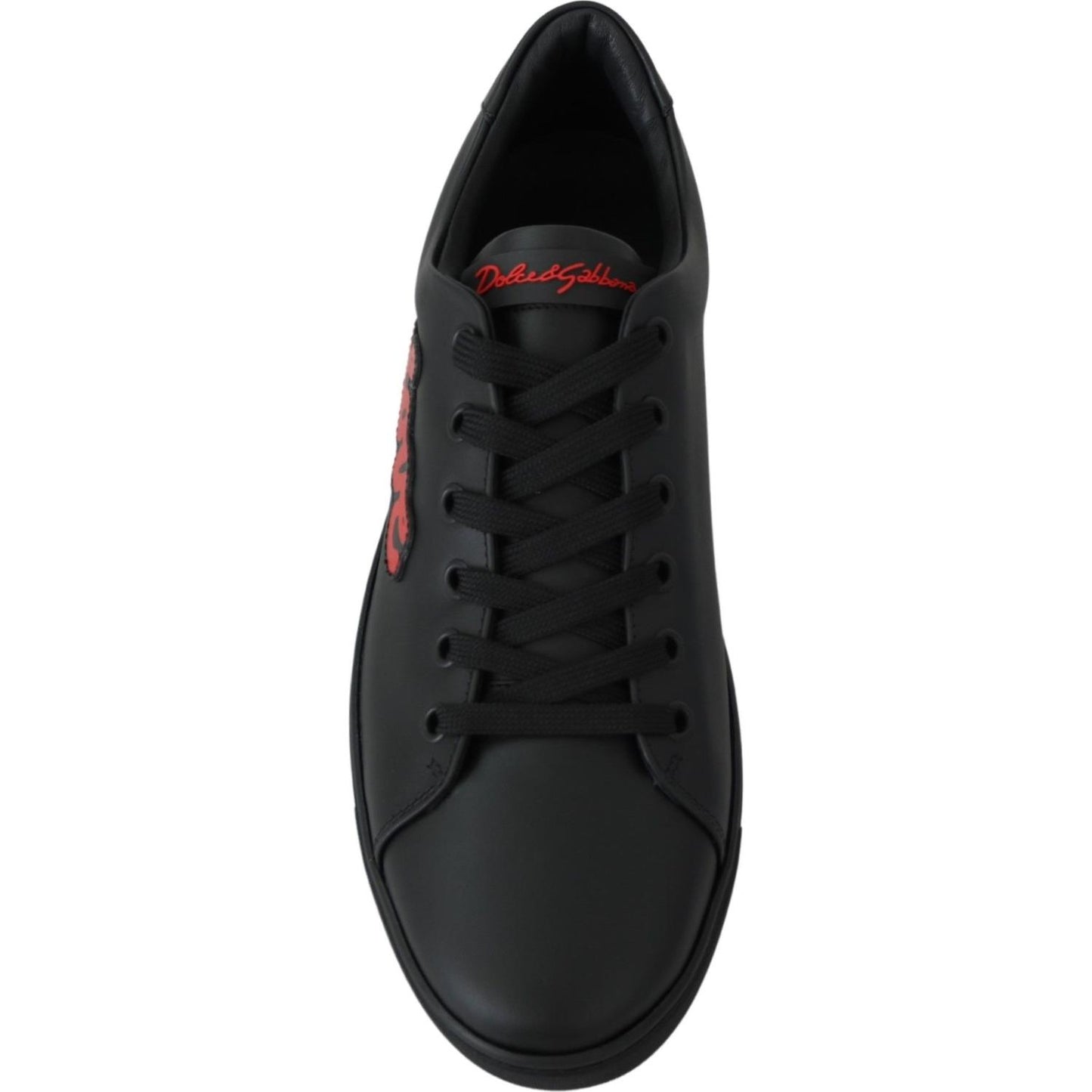 Dolce & Gabbana Black Leather Love Heart Sneakers Womens Shoes LA8133-35