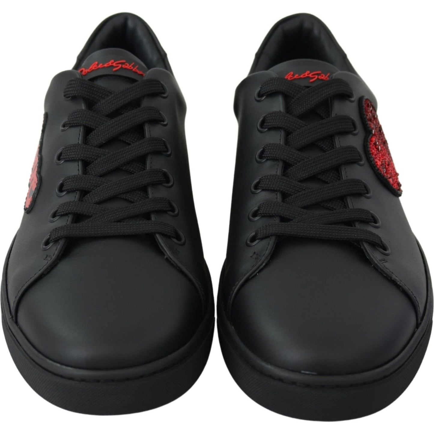 Dolce & Gabbana Black Leather Love Heart Sneakers Womens Shoes LA8133-35