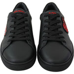 Dolce & Gabbana Black Leather Love Heart Sneakers Womens Shoes LA8133-35