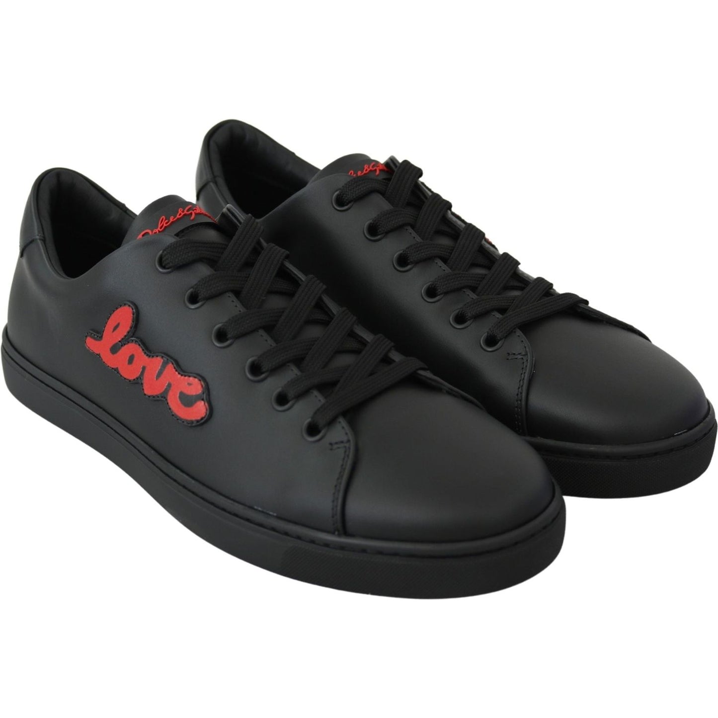 Dolce & Gabbana Black Leather Love Heart Sneakers Womens Shoes LA8133-35