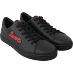 Dolce & Gabbana Black Leather Love Heart Sneakers Womens Shoes LA8133-35