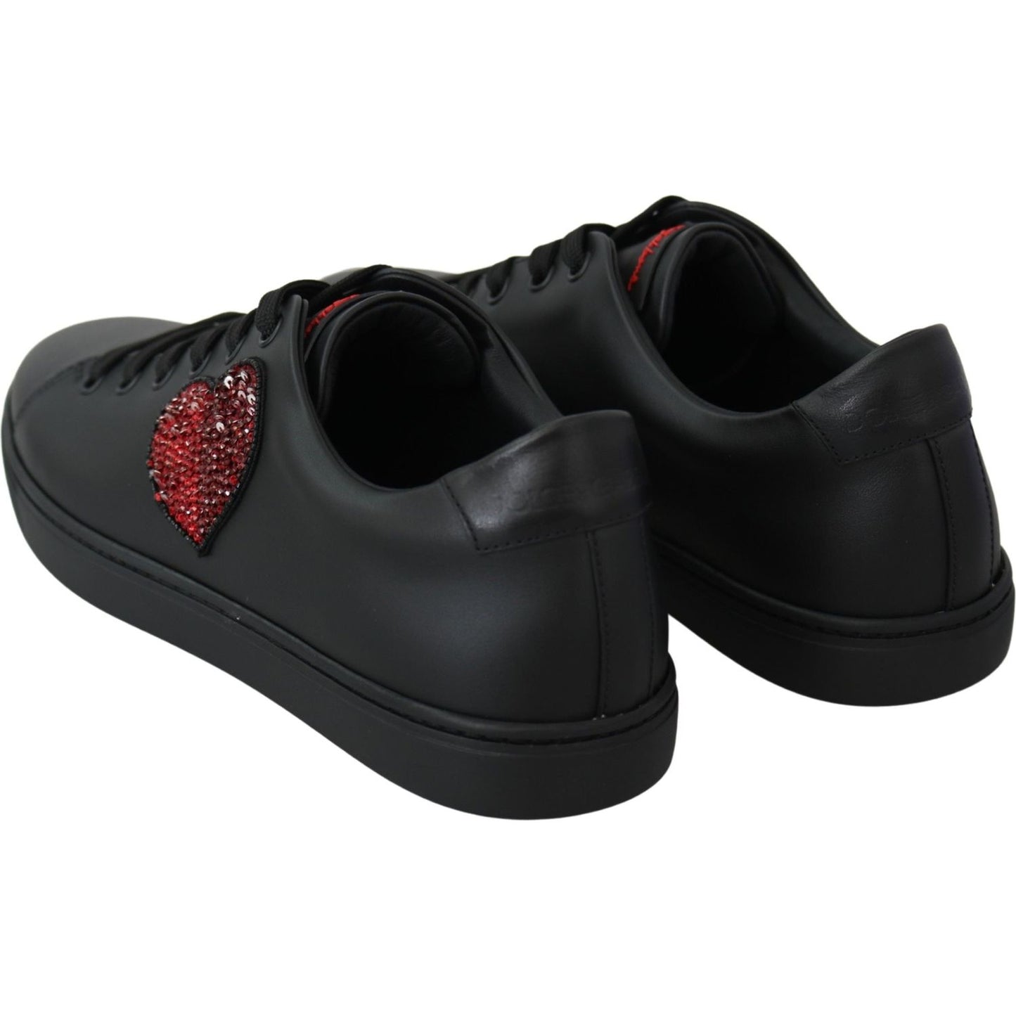Dolce & Gabbana Black Leather Love Heart Sneakers Womens Shoes LA8133-35