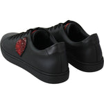 Dolce & Gabbana Black Leather Love Heart Sneakers Womens Shoes LA8133-35
