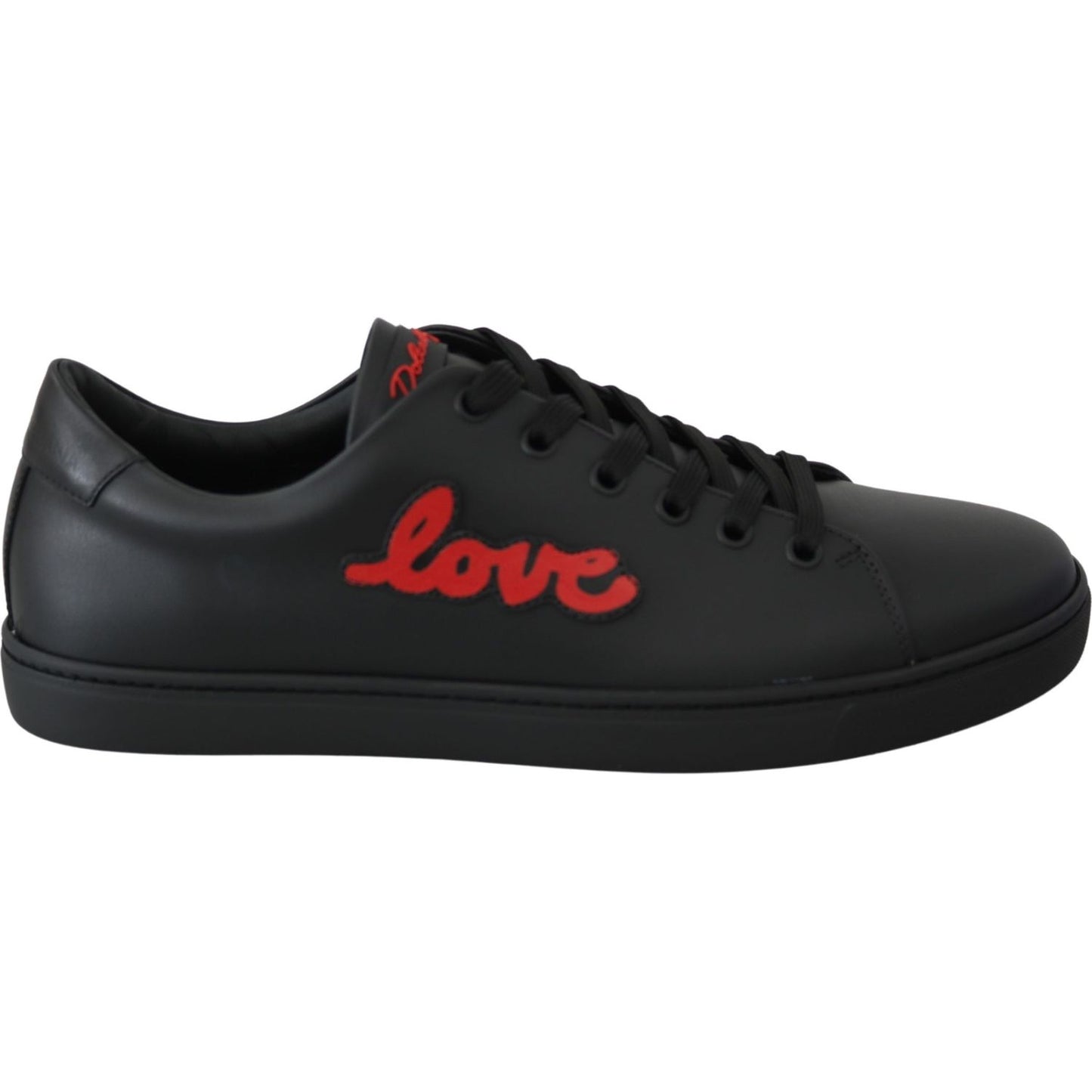 Dolce & Gabbana Black Leather Love Heart Sneakers Womens Shoes LA8133-35