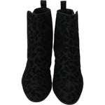 Dolce & Gabbana Black Leopard Short Boots Zipper Shoes LA8140-36.5