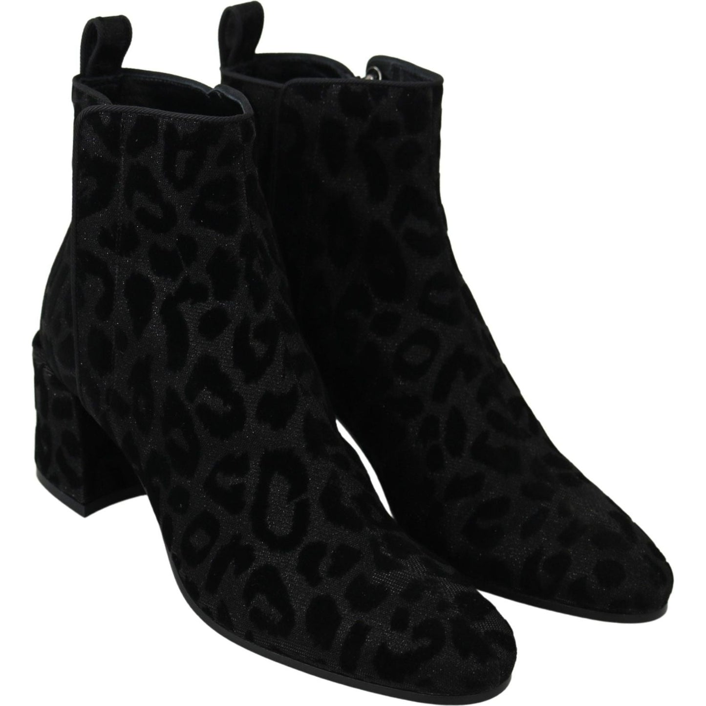 Dolce & Gabbana Black Leopard Short Boots Zipper Shoes LA8140-36.5